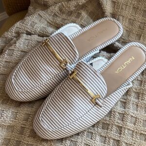 Nautica Women's Striped Mules - Gray and White